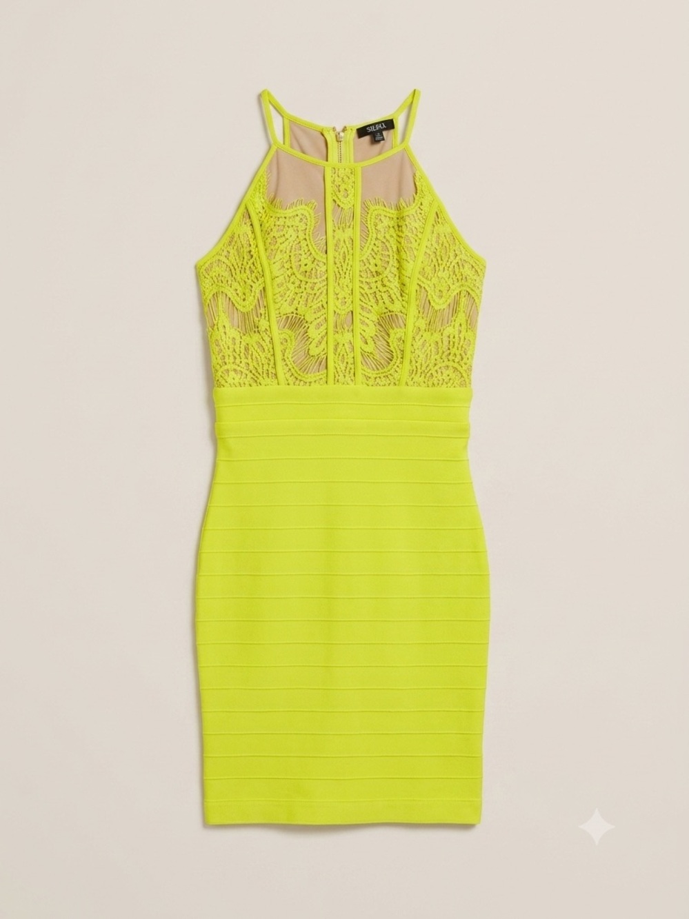 Neon Yellow Lace Halter Bodycon Dress